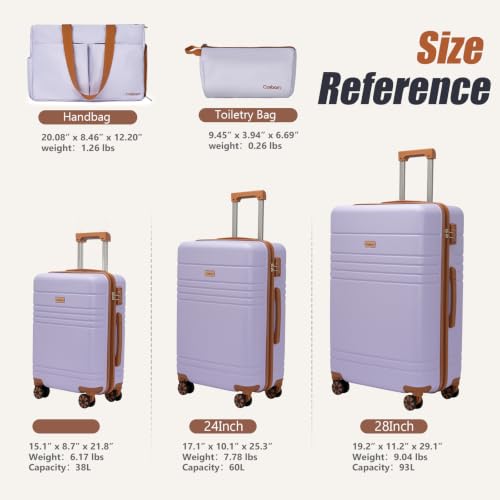 Cosbarn Luggage Sets 5 Piece, Hardshell Suitcase with Spinner Wheels - color: Purple