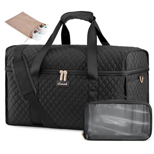 LOVEVOOK Travel Duffle Bag - Weekender & Overnight Bag with Toiletry & Wet Pocket, Carry-On Size, 3pc Set - color: Black-Black, size: Extra Large