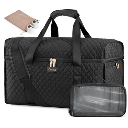 LOVEVOOK Travel Duffle Bag - Weekender & Overnight Bag with Toiletry & Wet Pocket, Carry-On Size, 3pc Set - color: Black-Black, size: Extra Large