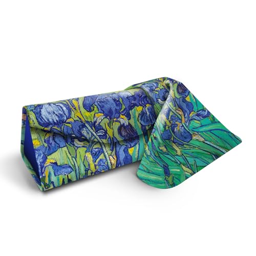 RainCaper Folding Travel Sunglasses & Reading Eyeglasses Case - Vegan Leather, Compact, Magnetic Closure, Slim Trifold Design - color: Van Gogh Irises