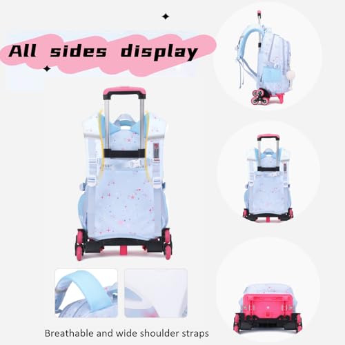 Star Print Green Rolling Backpack for Girls Kids Bag with Wheels - color: 2 Wheels 05 Green, style: 2 Wheels