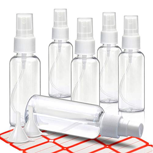 Mini Spray Bottles, 2oz/50ml Small Spray Bottle, Plastic Travel Spray Bottle for Liquids, Refillable Hand Spritzer Bottles for Liquids, Clear Alcohol Spray Bottles with Small Funnel and Bottle Labels - color: 2oz Clear