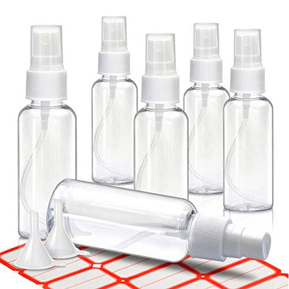 Mini Spray Bottles, 2oz/50ml Small Spray Bottle, Plastic Travel Spray Bottle for Liquids, Refillable Hand Spritzer Bottles for Liquids, Clear Alcohol Spray Bottles with Small Funnel and Bottle Labels - color: 2oz Clear