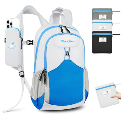 Seektop 15L Foldable Lightweight Hiking Backpack for Men and Women - color: Blue White