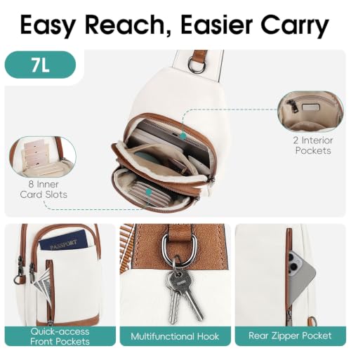 HomemeDiary Anti Theft Crossbody Bags for Women, RFID Sling Backpack Purse - color: White & Brown