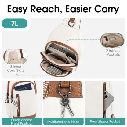 HomemeDiary Anti Theft Crossbody Bags for Women, RFID Sling Backpack Purse - color: White & Brown