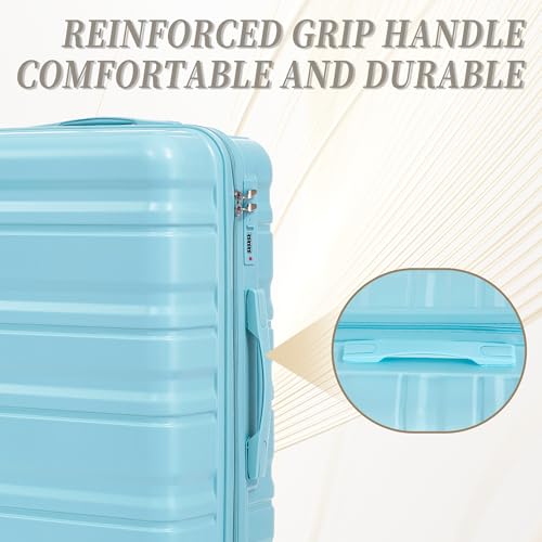 GDFStudio 20/24/28 Inch 3 Piece Luggage Set, ABS Hard Shell Spinner Suitcase with 360° Silent Wheels, Expandable Capacity,Combination Lock, Retractable Handle, Carry On & Checked Suitcases,Blue - color: Blue, size: 20/24/28In
