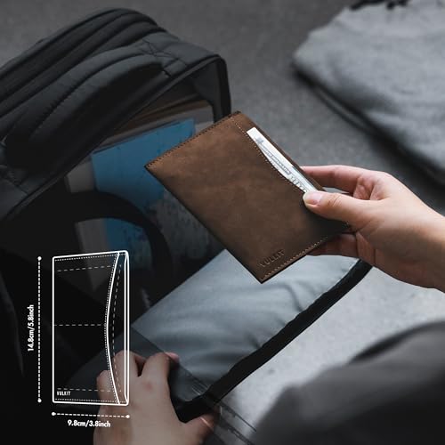 VULKIT Passport Cover Ultra Slim Design Leather Passport Sleeve RFID Blocking with 2 Card Slots, Anti-Theft Travel Essentials - color: Espresso