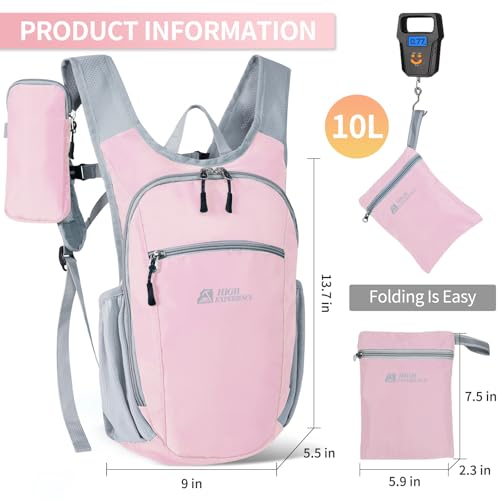 Small Hiking Backpack Packable Lightweight for Women Men - color: Pink, size: 10L