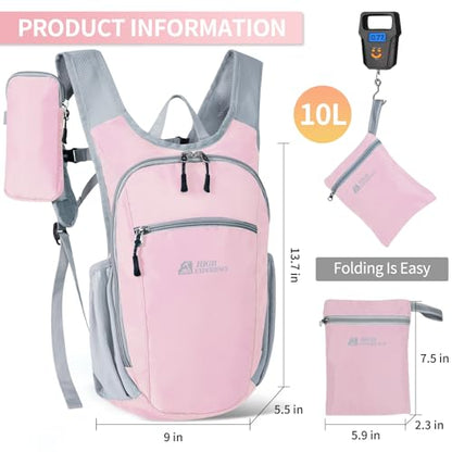 Small Hiking Backpack Packable Lightweight for Women Men - color: Pink, size: 10L