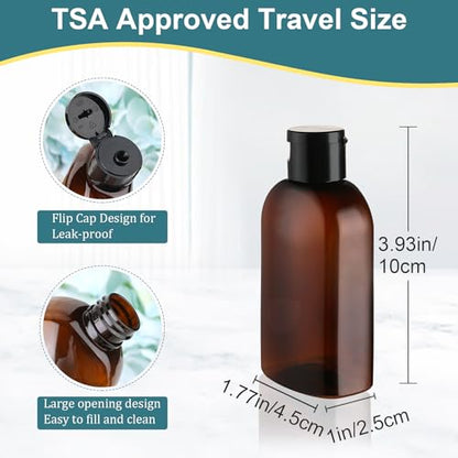 Cosywell Travel Bottles for Toiletries - 6 PCS Shampoo Bottles, TSA Approved Travel Size, Leak Proof Containers with Flip Cap - color: 3.4oz Brown - 3 Labeled 3 Blank