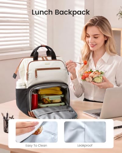 LOVEVOOK Lunch Backpack Women, 17 Inch Laptop Work Bag Lunch Compartment - color: Black-white-brown, size: 17 Inch-Lunch Compartment