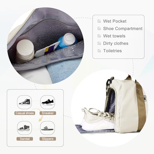 Gym Bag for Women Men with Shoes Compartment,Sports Duffle Bag Personal item travel Duffel Bags Tote Bag Small Carry on Weekender Overnight Bag Workout Dance Bag Hospital Holdalls Beige Brown - color: A19-Beige Brown