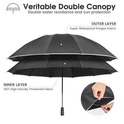 G4Free 54 Inch Inverted Umbrella Windproof Large Umbrella for Rain - color: Black