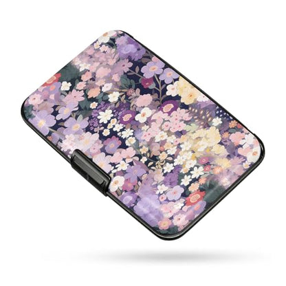 Credit Card Holder RFID Aluminum card case Floral 2 mini Wallet Women Men - color: Purple Floral
