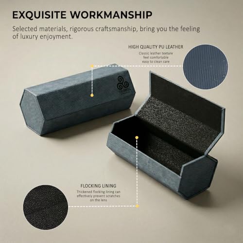Hexagonal Double Sunglasses Case for 2 Frames – Premium PU Hard Protection with Unisex design - color: Steel Blue Gray