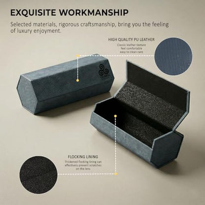 Hexagonal Double Sunglasses Case for 2 Frames – Premium PU Hard Protection with Unisex design - color: Steel Blue Gray