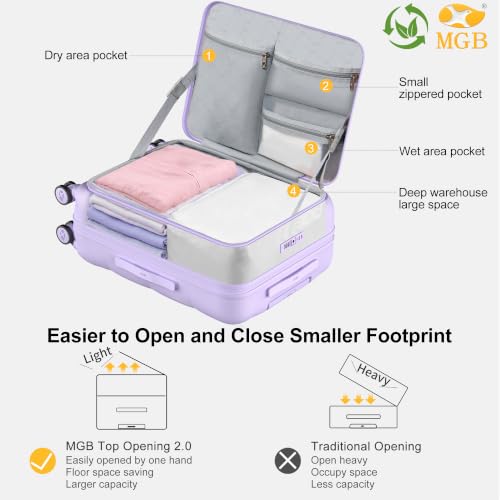 MGB 26 Inch Large Expandable Checked Luggage Hard Shell Suitcase (Purple) - color: Purple, size: 26 inch