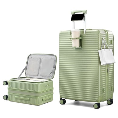 HanTrip 20"/28" Top Opening Luggage Sets 2 Piece Hard Shell Suitcase, Green - color: Bamboo Green, size: Expandable 2-Piece Set(20/28)