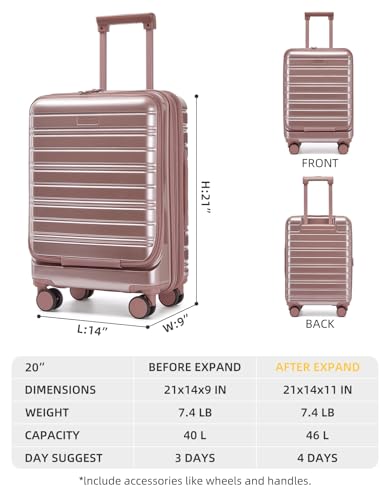LARVENDER Carry On Luggage 22x14x9 Airline Approved, Suitcases with Wheels - color: Rose Gold-2