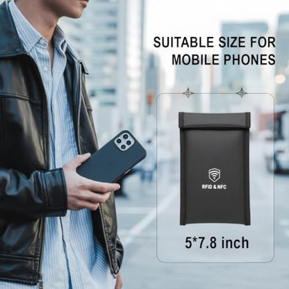 Faraday Bags for Phones [5G/Bluetooth/WiFi/GPS] Signal Blocker, Fireproof Waterproof Anti-Scratch | Detachable Wrist Strap, RFID Blocking Anti-Tracking Pouch