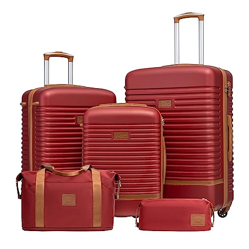Coolife Luggage Set Carry On Suitcase,5 piece, Red(DB/TB/20/24/28) - color: Red, size: 5 piece set