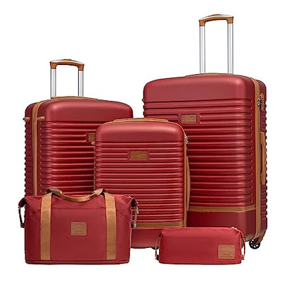 Coolife Luggage Set Carry On Suitcase,5 piece, Red(DB/TB/20/24/28) - color: Red, size: 5 piece set