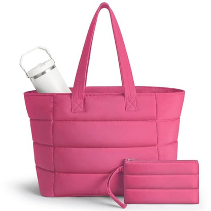 PASMAN Puffer Tote Bag for Women - Nurse Bag with Bottle Pocket - color: Rose, size: Large