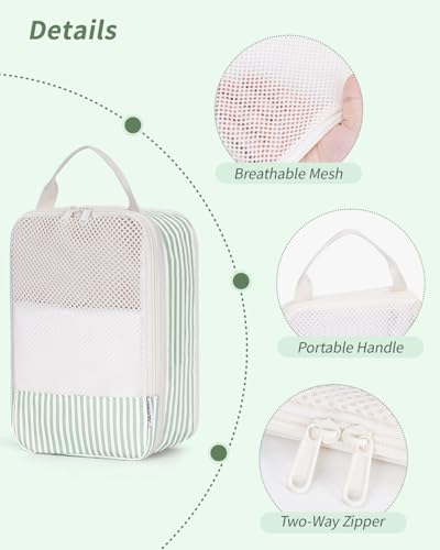 Narwey Compression Packing Cubes for Travel, Cute Luggage Organizer Bags - color: ZY-Mint Green Stripe