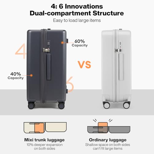 mixi 24'' Plus Trunk Luggage Medium Checked Luggage PC Hard Shell Rolling Travel Suitcases with Spinner Wheels & TSA Lock, Rock Gray - color: Rock Gray, size: 24 Inch Plus
