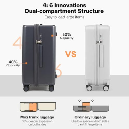mixi 24'' Plus Trunk Luggage Medium Checked Luggage PC Hard Shell Rolling Travel Suitcases with Spinner Wheels & TSA Lock, Rock Gray - color: Rock Gray, size: 24 Inch Plus