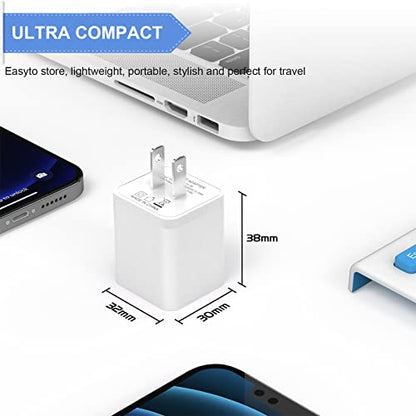6Pack USB Wall Charger 2.4A Phone Charger Dual USB Port Cube Power Adapter - color: White