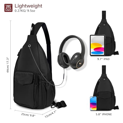 Sling Bag for Women Crossbody Chest Bag Convertible from Left to Right, Water Repellent Gym Backpack, Anit Theft - color: Black
