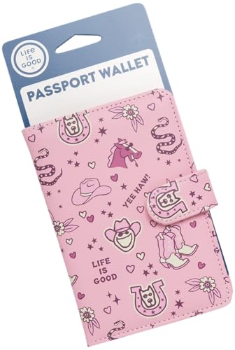 Life is Good Travel Passport Cover, Card Slots, Snap Closure - color: Howdy Pink