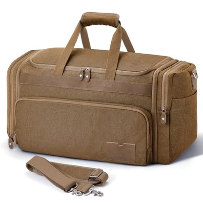 SHOWKOO Duffle Bag for Travel 60L Expandable Canvas Travel Bag - color: Coffee