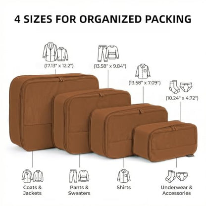 4 Piece Compression Packing Cubes for 3–7 Day Travel, Light Brown - color: Light Brown