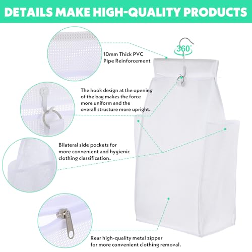 2 Pcs Hanging Foldable Breathable Mesh Laundry Hamper, Hanging Laundry Bag, White, 24 x 14.2 x 7.5 in