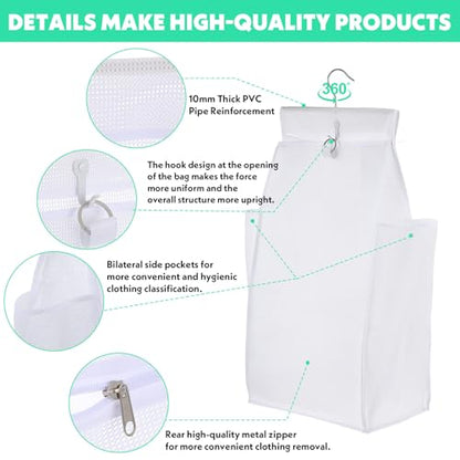 2 Pcs Hanging Foldable Breathable Mesh Laundry Hamper, Hanging Laundry Bag, White, 24 x 14.2 x 7.5 in