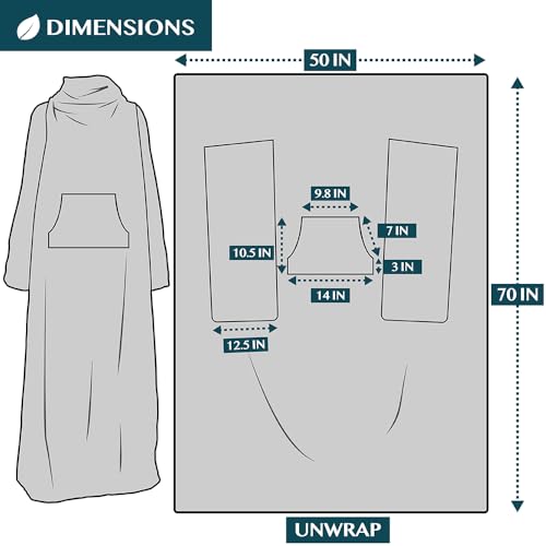 PAVILIA Blanket with Sleeves for Adult Women Men, Soft Warm Wearable Blanket Fleece Wrap Throw, Robe Blanket Gift - color: Black