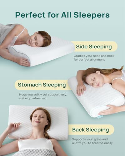 Releep Cervical Neck Pillow, Side Sleeper Pillow for Neck Pain Relief, Adjustable Contour Pillow for Sleeping, Ergonomic Memory Foam Pillow, Orthopedic Cooling Pillow Back Stomach Sleeping, Queen Size - size: Queen Size: 23.6"L x 13.8"W Medium