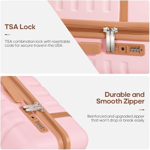 UKEIN Luggage Sets 3 Piece, 24in Checked Luggage With Travel Backpack | Large Checked-in Suitcase Set with Wheels, PC Durable Hardside with TSA Lock, YKK Zippers, Large Capacity For Travel - color: Pink, size: 3 piece set (24inch)