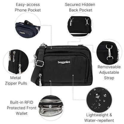 Baggallini Triple Zip with Front Wallet/Trifecta RFID Wallet Crossbody - color: Black