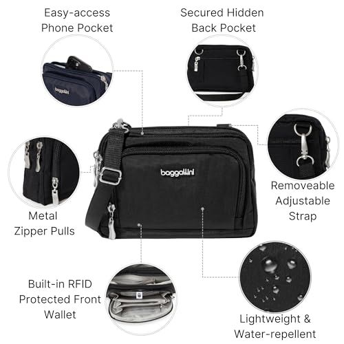 Baggallini Triple Zip with Front Wallet/Trifecta RFID Wallet Crossbody - color: Black