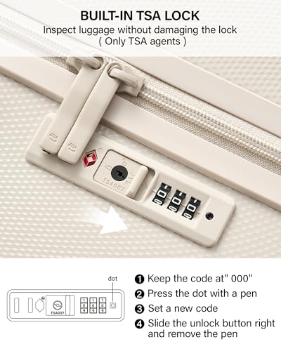 Hanke Upgraded Elite 2 Piece Luggage Set, 20 Inch Carry On & 29 Inch Extra Large Checked Suitcase, PC Hard Shell Suitcases with Wheels, TSA Lock, Explosion-Proof Zipper Travel Set,Ivory White - color: Off White, size: 2-Piece Set（20/29）