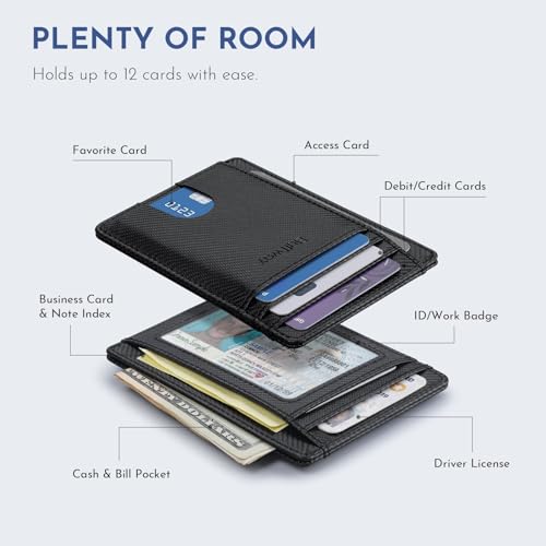 Buffway Slim Minimalist Front Pocket RFID Blocking Leather Wallets for Men and Women - Peak Black - color: Peak Black