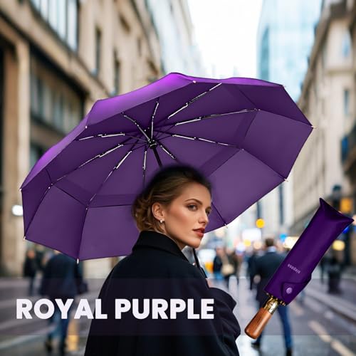 SIEPASA 49/54/62 Inch Windproof Golf Umbrella - Automatic Open/Close, Real Wood Handle - Large Folding Travel Umbrella for Wind, Rain & Sun Protection.(Purple/62) - color: Purple, size: 62 Inch