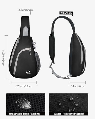 WATERFLY Crossbody Sling Bag, Small Shoulder Chest Backpack - color: Black/W
