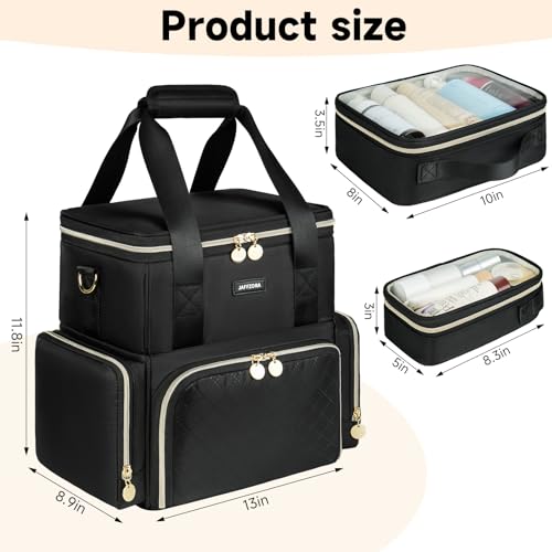 Extra Large Makeup Bag with 3 Removable Cases, Double Layers Travel Cosmetic Storage Organizer Bag with Detachable Dividers, Black - color: Black01