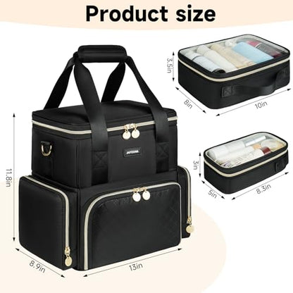 Extra Large Makeup Bag with 3 Removable Cases, Double Layers Travel Cosmetic Storage Organizer Bag with Detachable Dividers, Black - color: Black01
