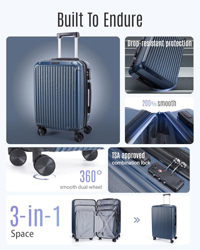 LIGHT FLIGHT 3 Pieces Luggage Sets with Spinner Wheels Hardshell TSA Lock - color: Coffee Brown